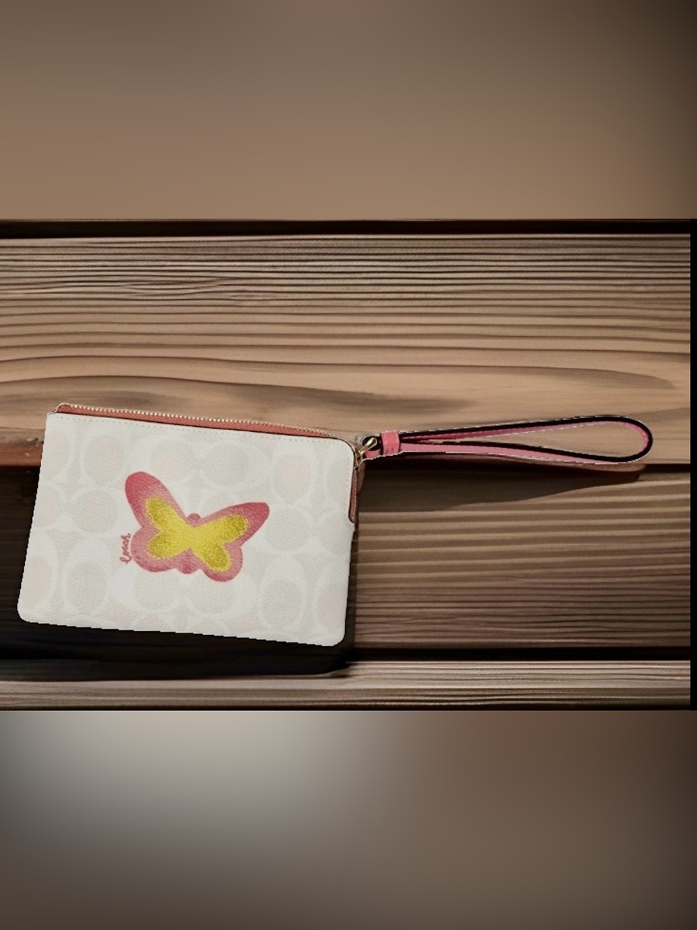 Coach BN Butterfly Corner Zip  Wristlet Butterfly on Chalk